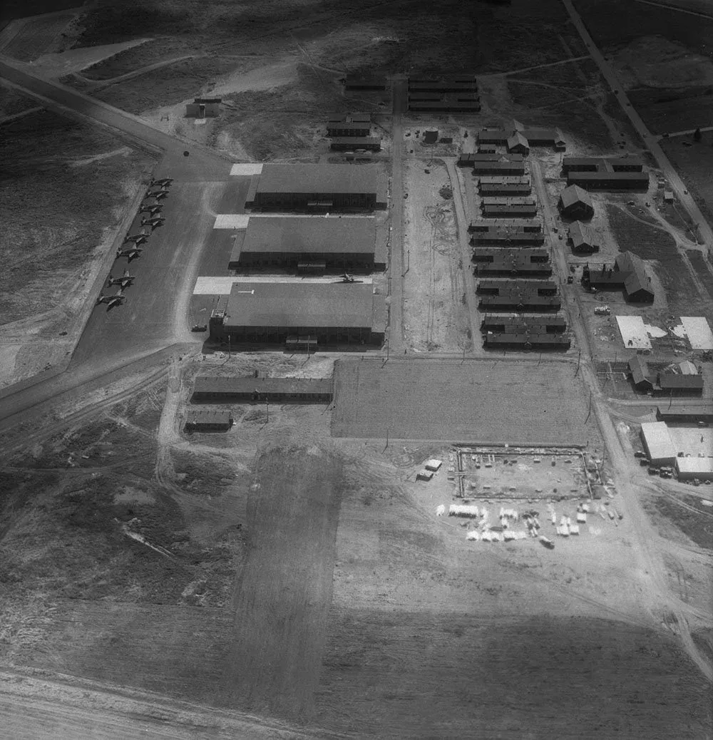 Aerial view of RCAF station, base of No. 31 Operational Training Unit, General Reconnaissance School