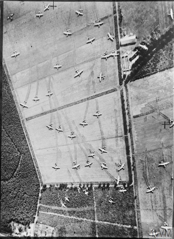 Vertical photographic-reconnaissance aerial showing Airspeed Horsa and GAL Hamilcar gliders on Landing Zone (LZ) 'Z' near Wolfheze woods, west-north-west of Arnhem.