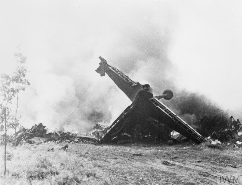 A C-47 Dakota which crashed whilst on its way to Nijmegen. The crew parachuted to safety.