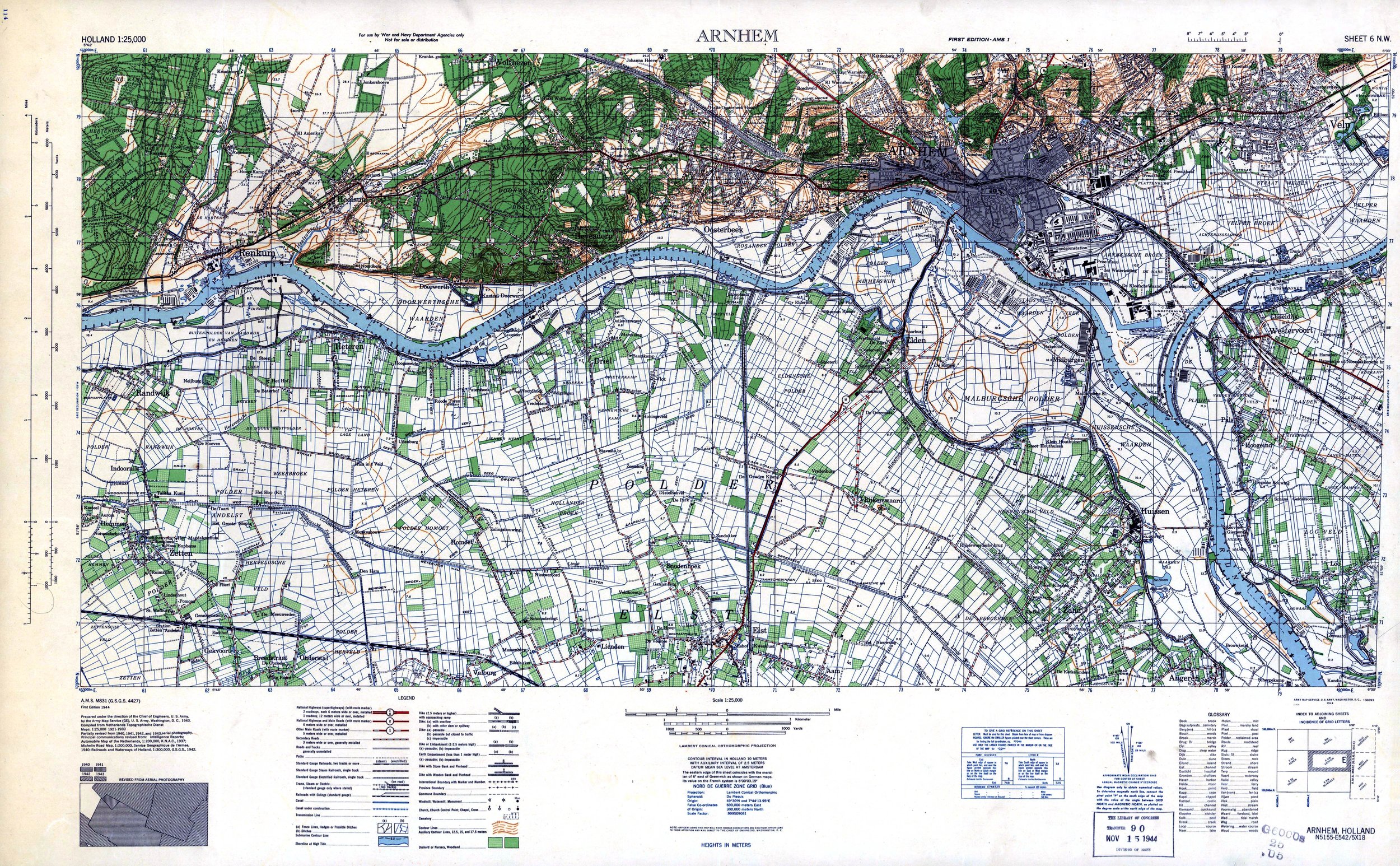 Topographic maps of Arnhem and Oosterbeek. Arnhem 1:25,000