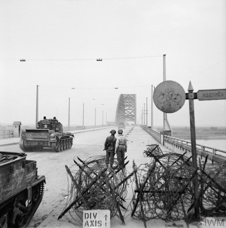 Cromwell tanks of 2nd Welsh Guards crossing the bridge at Nijmegen, 21 September 1944.
