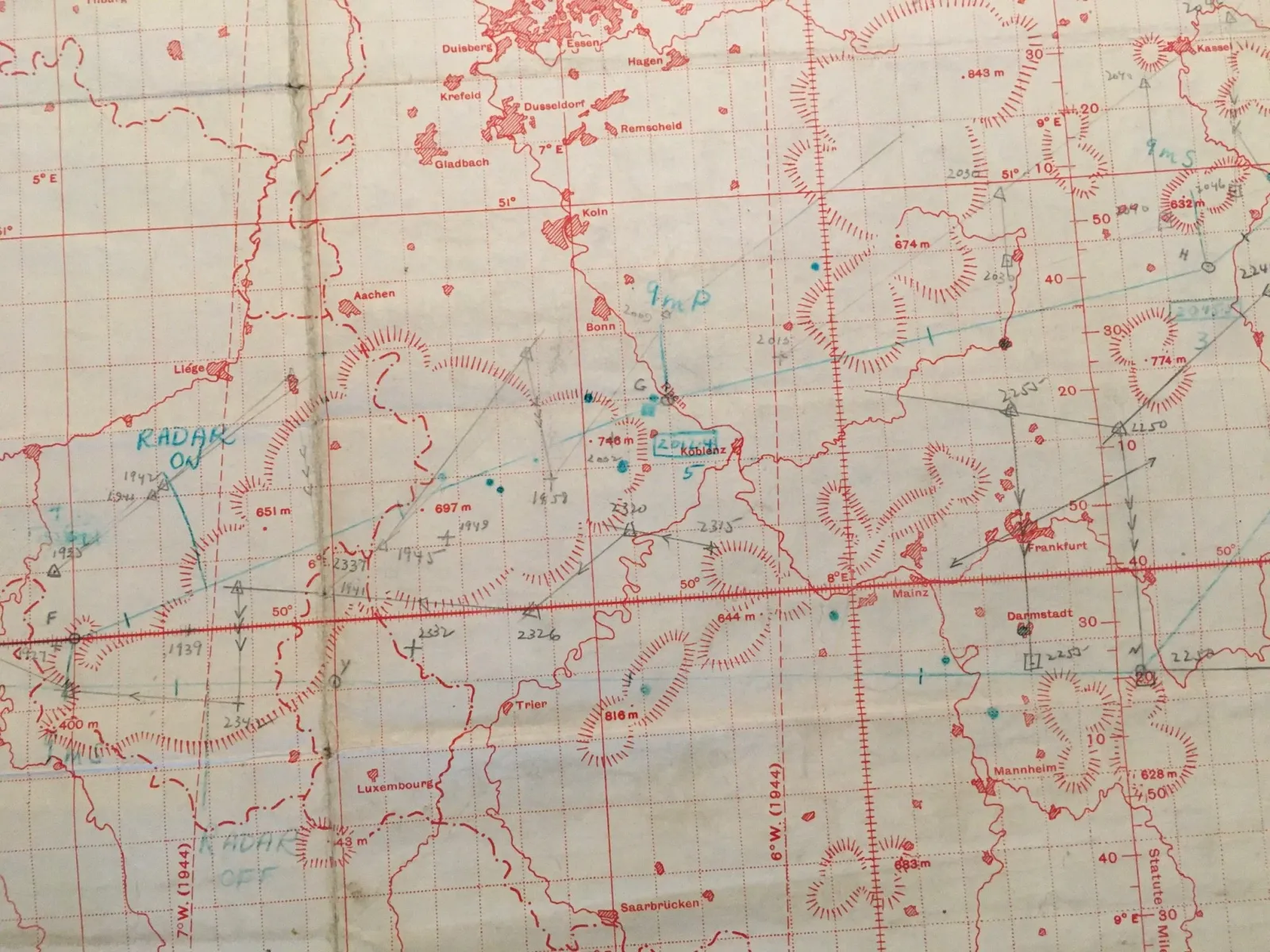 Plotting chart used by F/O Marvin Seale, Chemnitz raid