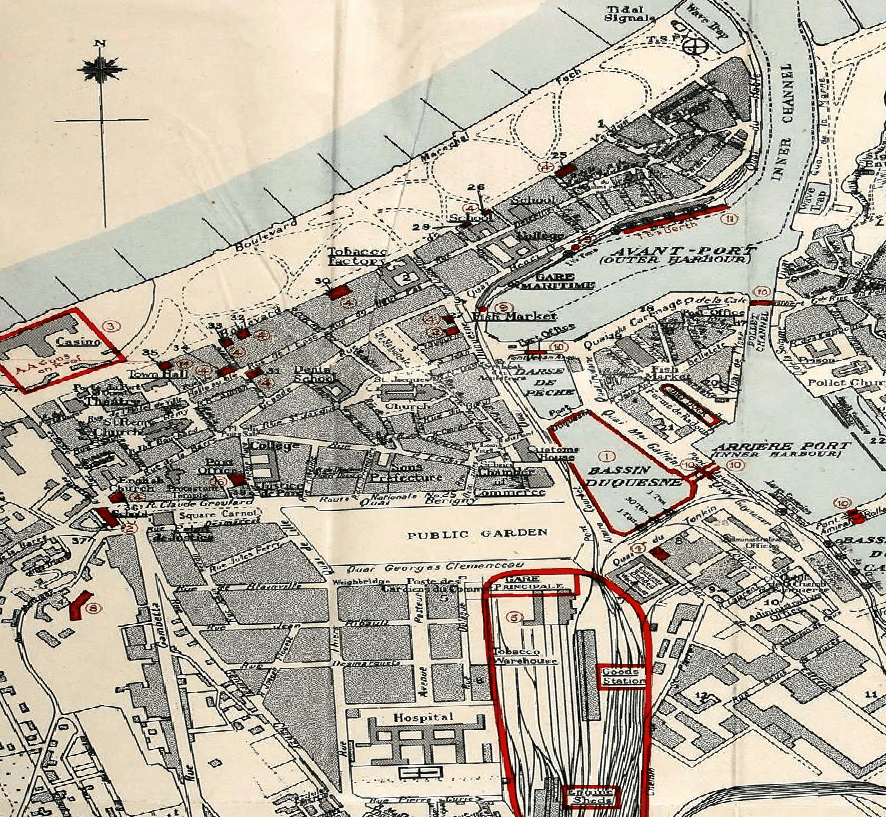 Animated comparison of 1942 town plan of Dieppe vs modern OSM building footprints