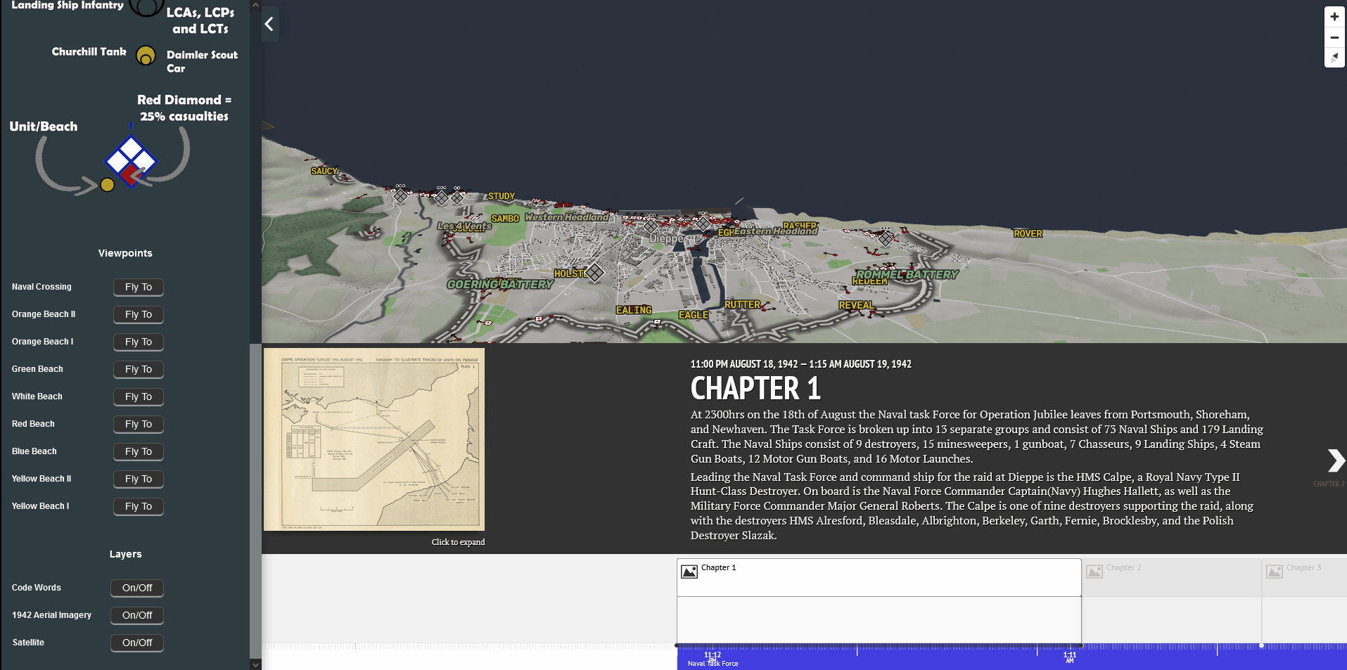 Animated demonstration of fly-to viewpoint buttons in the Dieppe web map