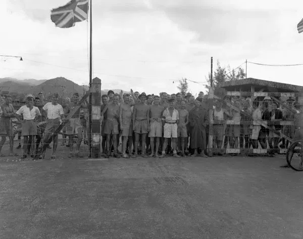 Canadian and British prisoners-of-war awaiting liberation, Hong Kong, August 1945