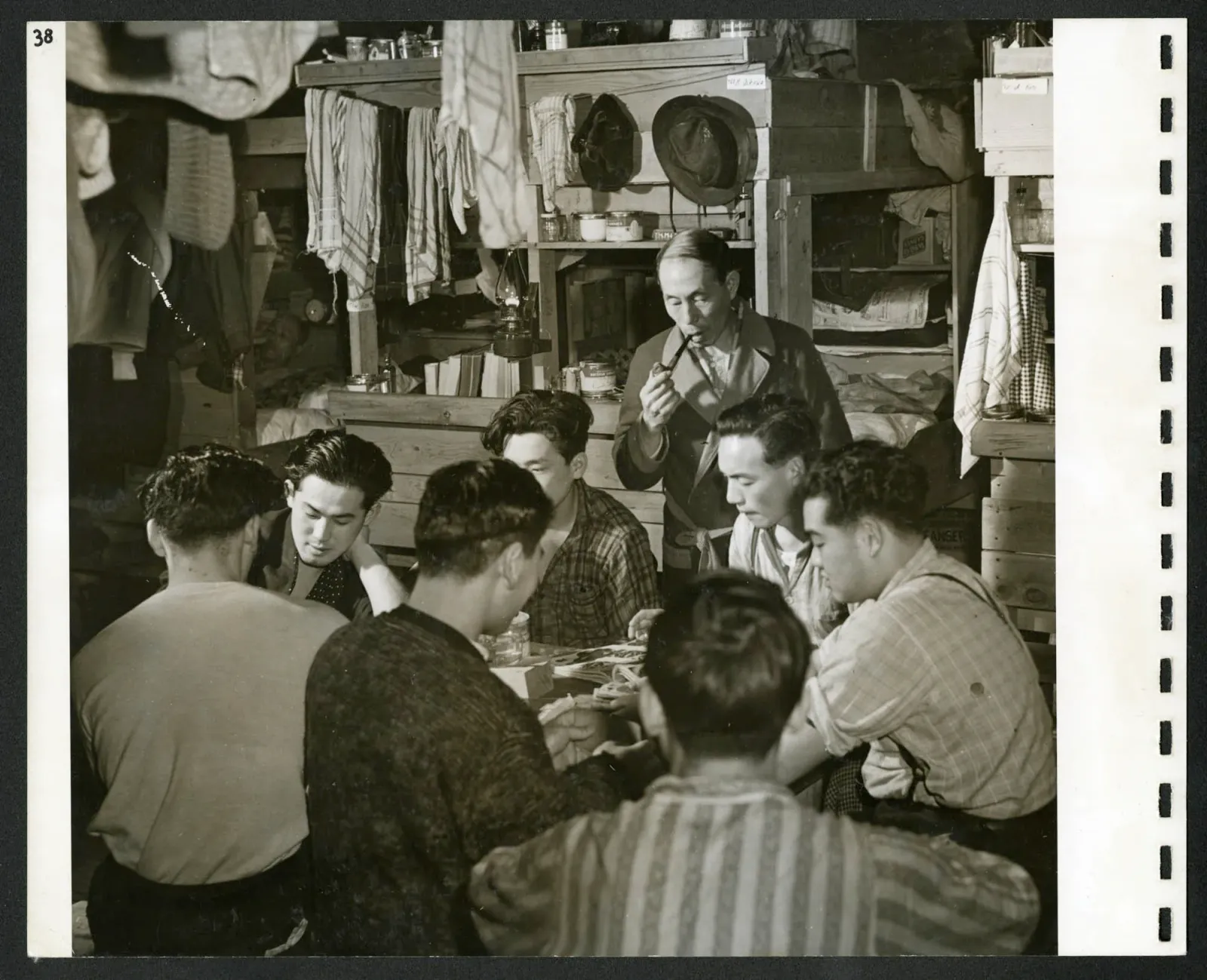 Bunkhouses for the more distant lumber camps — men visit their families on weekends