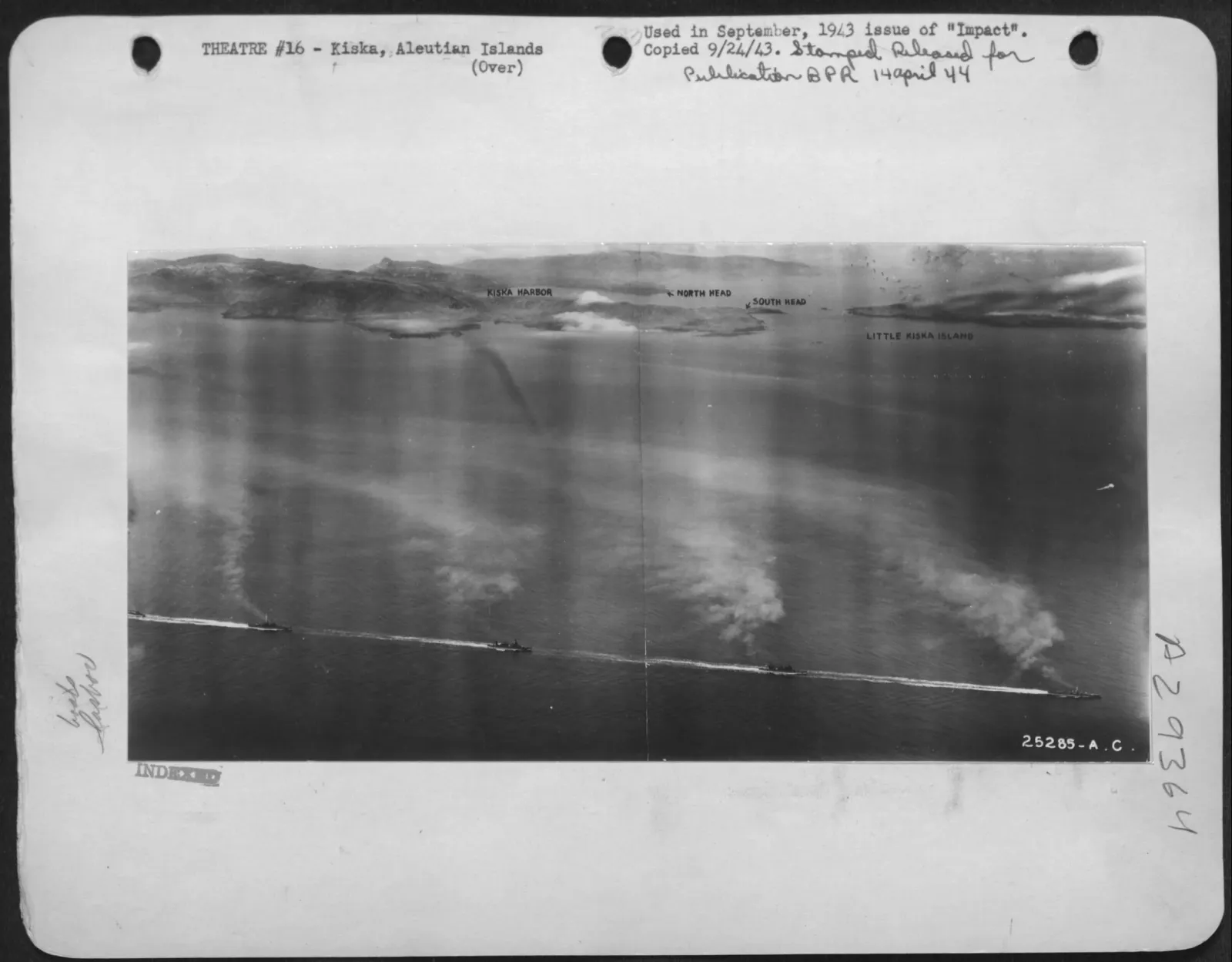 Soldiers moving through fog on Kiska Island