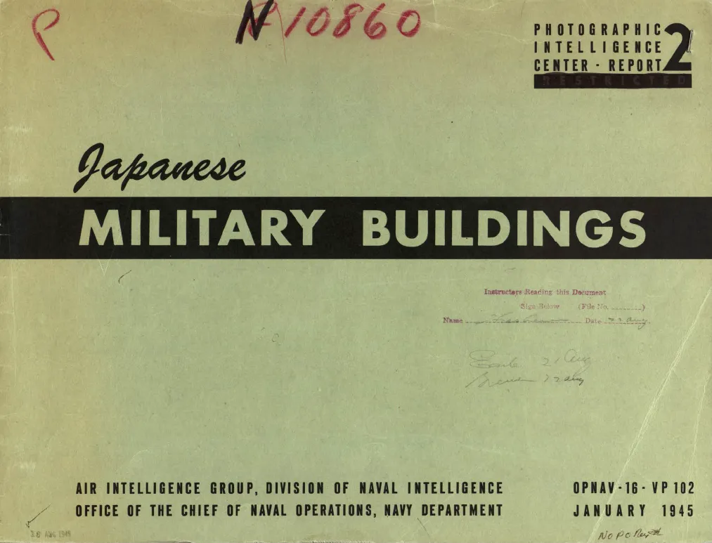 Page from photograph intelligence report on Japanese military buildings at Kiska