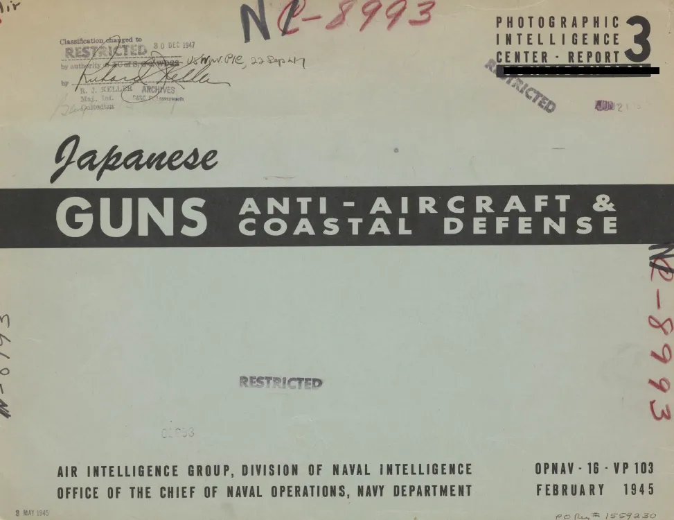 Page from photograph intelligence report on Japanese anti-aircraft guns at Kiska