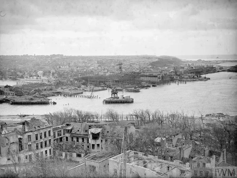 Boulogne harbour after it was destroyed by the Germans