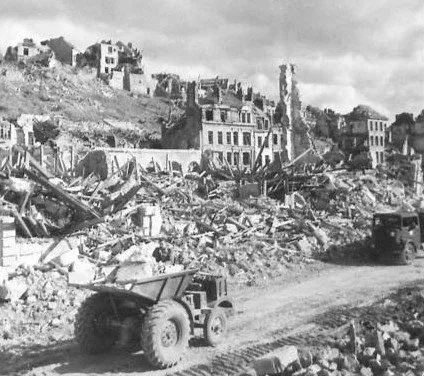 Boulogne rubble being cleared after the battle