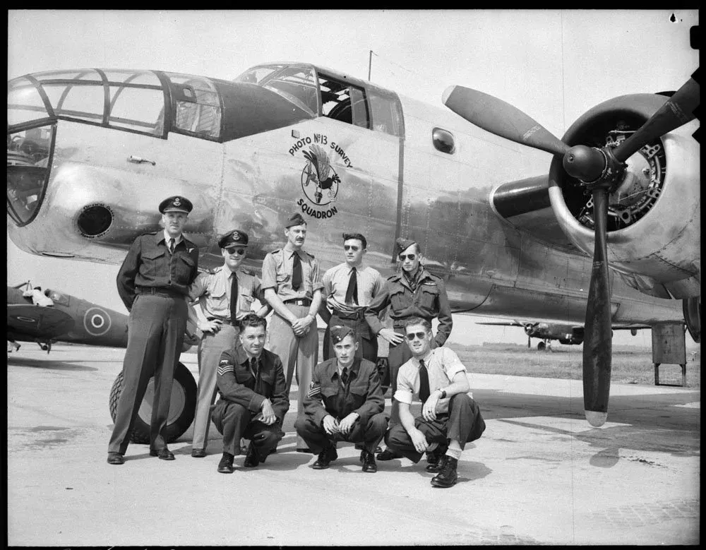 Aircrew with a North American Mitchell II aircraft of No. 13(P) Squadron, RCAF Station Rockcliffe, Ontario, 4 July 1944