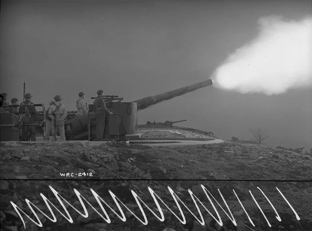 No. 1 six-inch coastal defence gun firing at Mary Hill