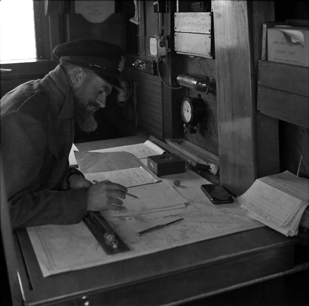 Chart table in a Fairmile, Gaspé, June 1943