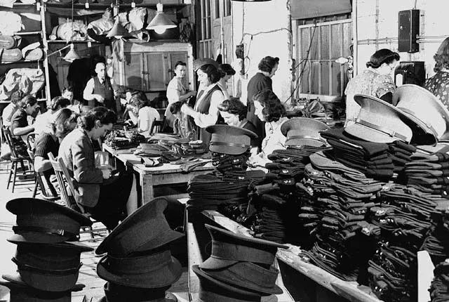 Military hats in production at the Hamilton Cap Company