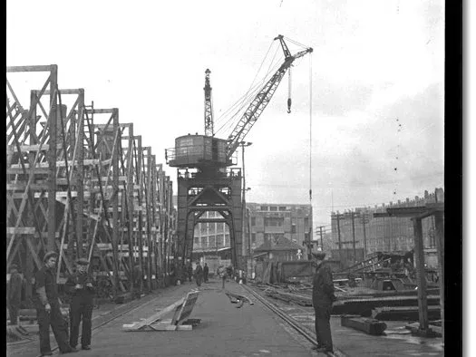 Ship being built in Toronto, 1945