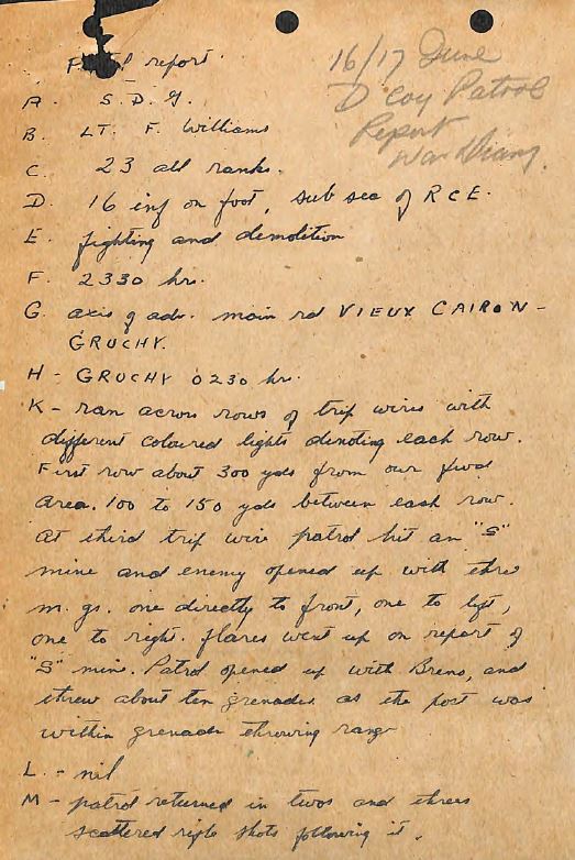 Patrol report from the SD&G war diaries that was the hidden clue to George Pollard's Last Patrol